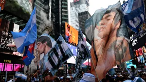 Argentina Fans Party Throughout The Night In Times Square Before World Cup Final
