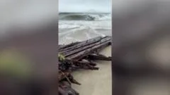 Watch: Shipwreck uncovered on Nantucket island during nor'easter storm