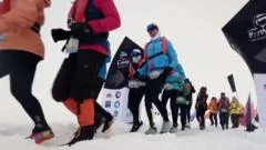 Marathon runners compete on drifting sea ice at North Pole