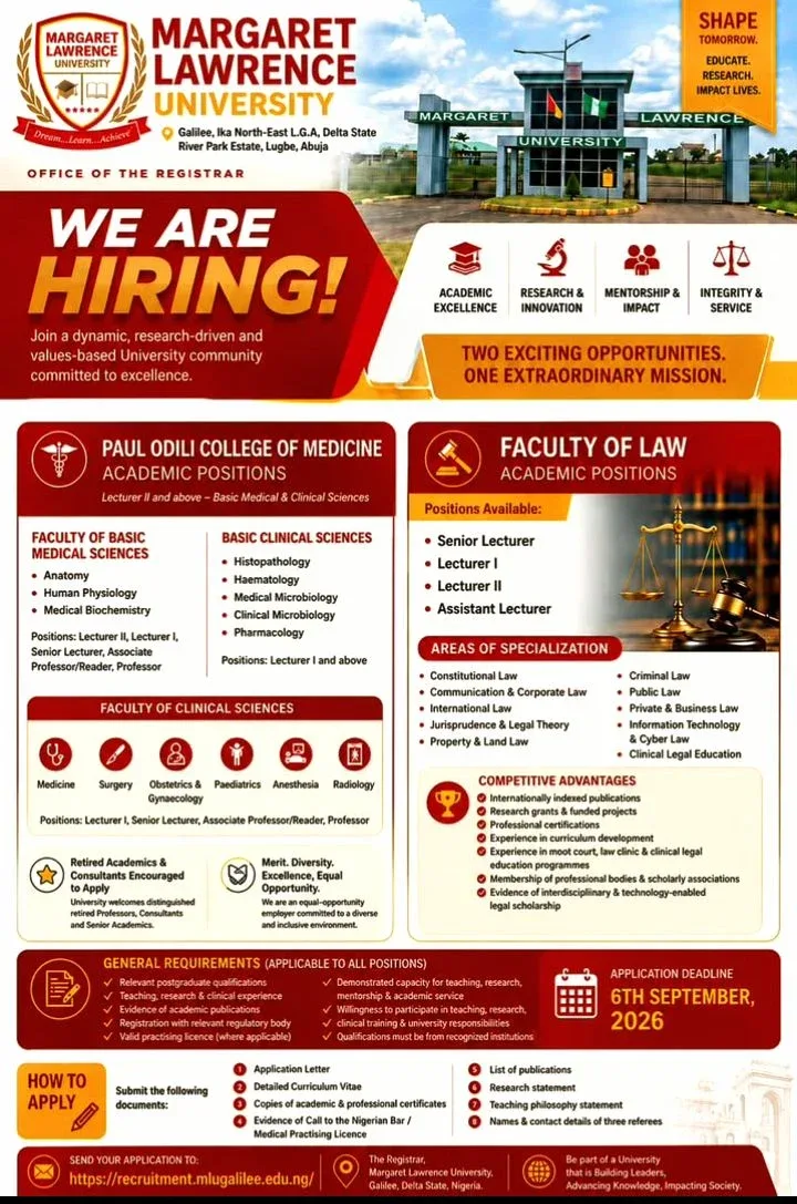 We are hiring at Margaret Lawrence University