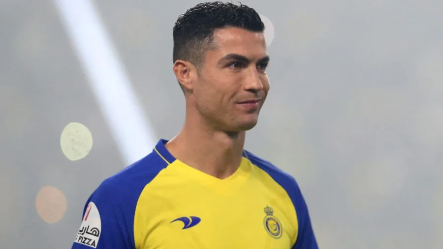 Ronaldo reacts as he scores in his first game of season for Al-Nassr