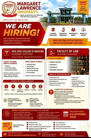 We are hiring at Margaret Lawrence University
